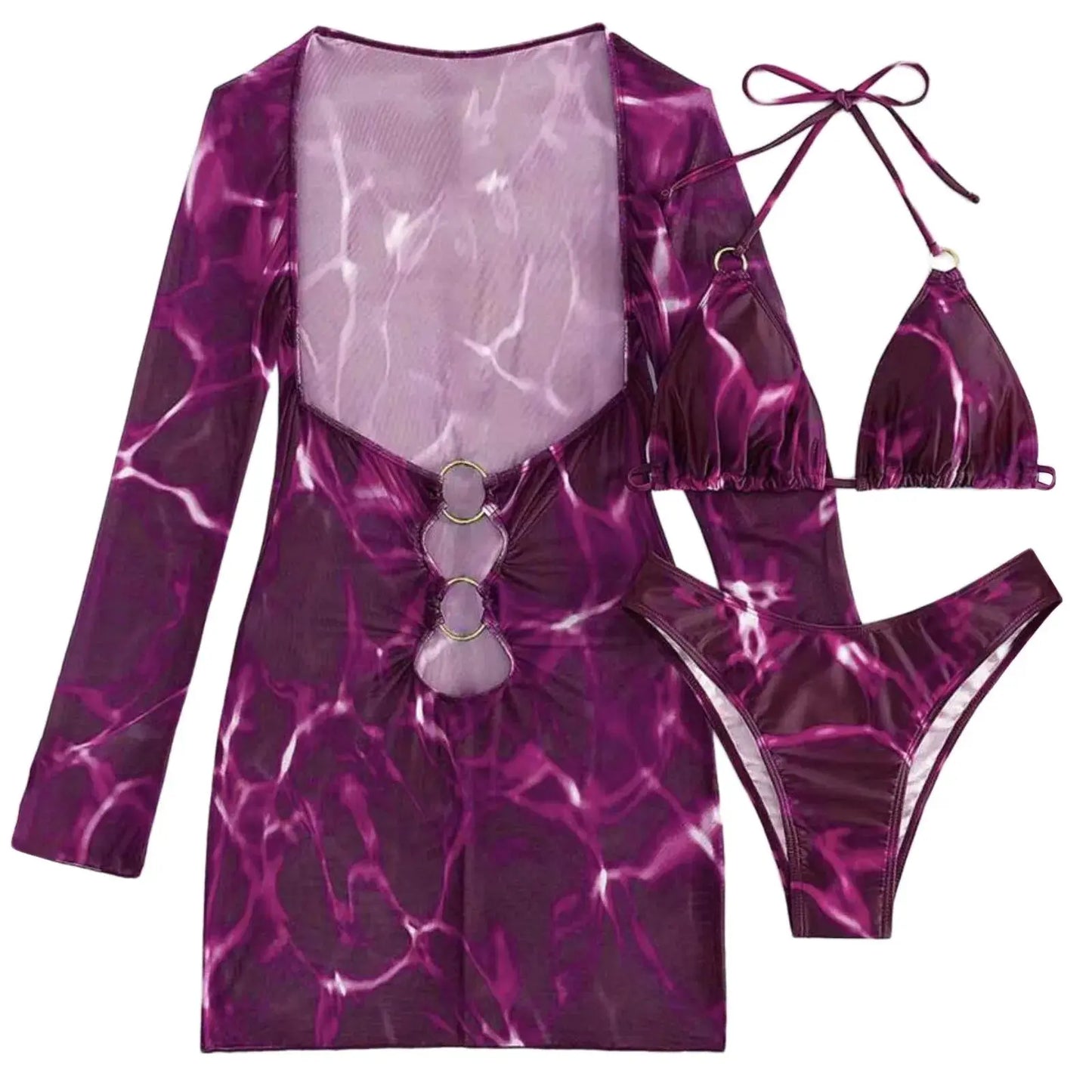 Women’s 3-Piece Swimsuit Set – Bikini Top, Bottom & Long Split Cover-Up Skirt (2025 Collection) - Majesty Me