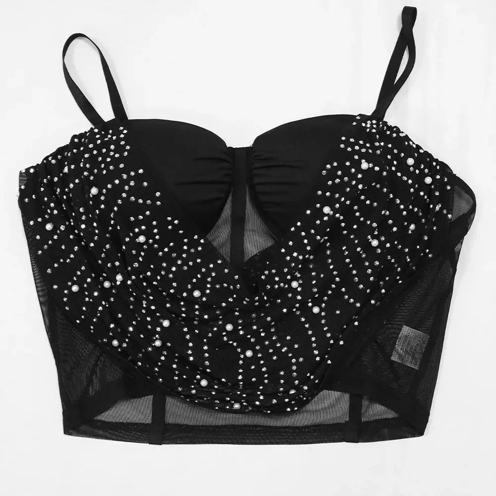 Diamond Dreams Rhinestone Two-Piece Set – Women’s Strap Crop Top & Mini Skirt | Sexy Party & Clubwear Outfit Majesty Me Streetwear™