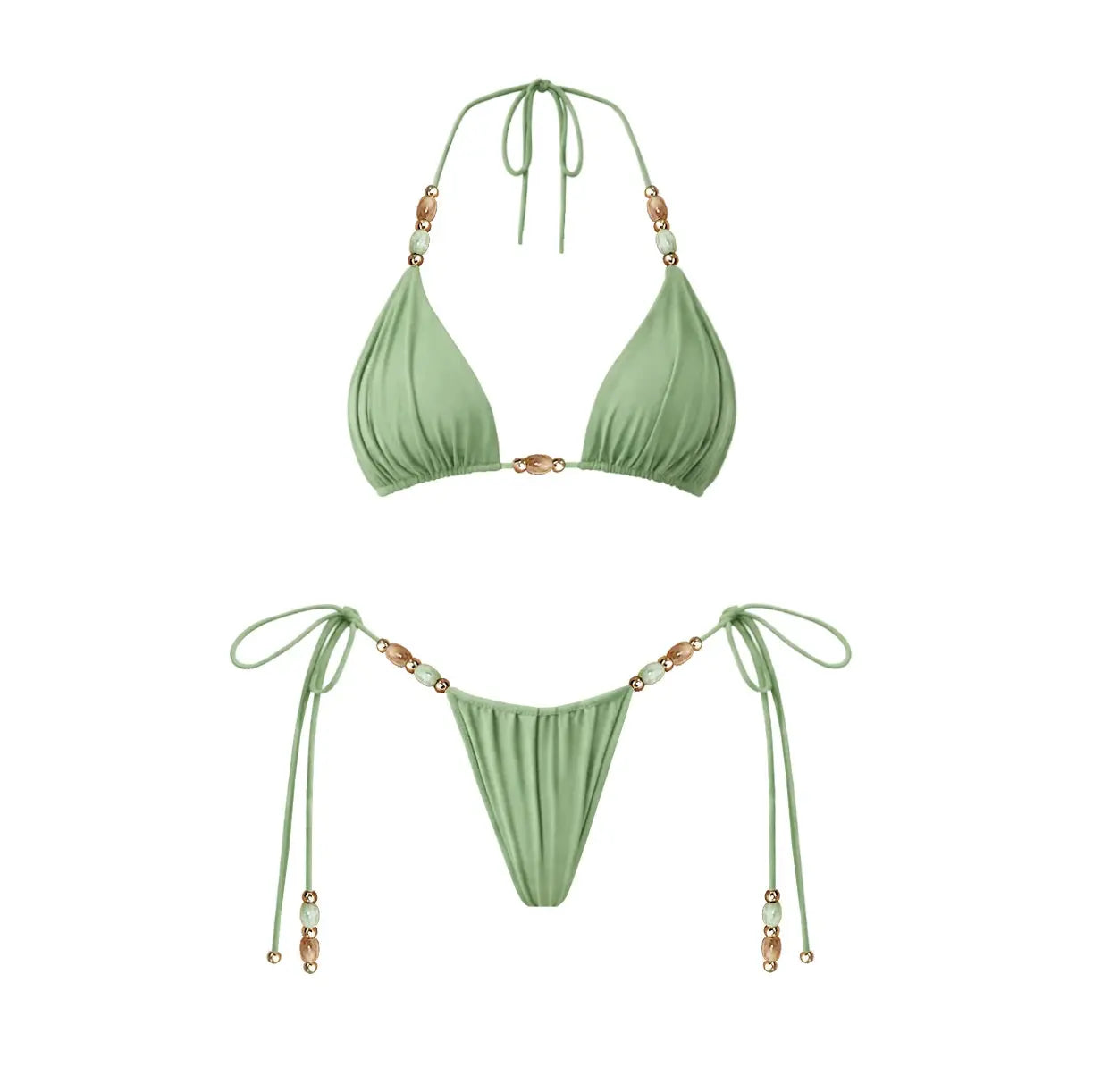 Green Beaded 3-Piece Bikini Set with Mesh Cover Up Skirt | Majesty Me Majesty Me