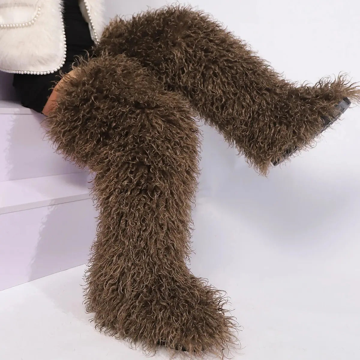 Royal Frost” Thigh-High Fur Boots – Luxe Mongolian Fox Snow Boots for the Modern It-Girl Majesty Me Streetwear™