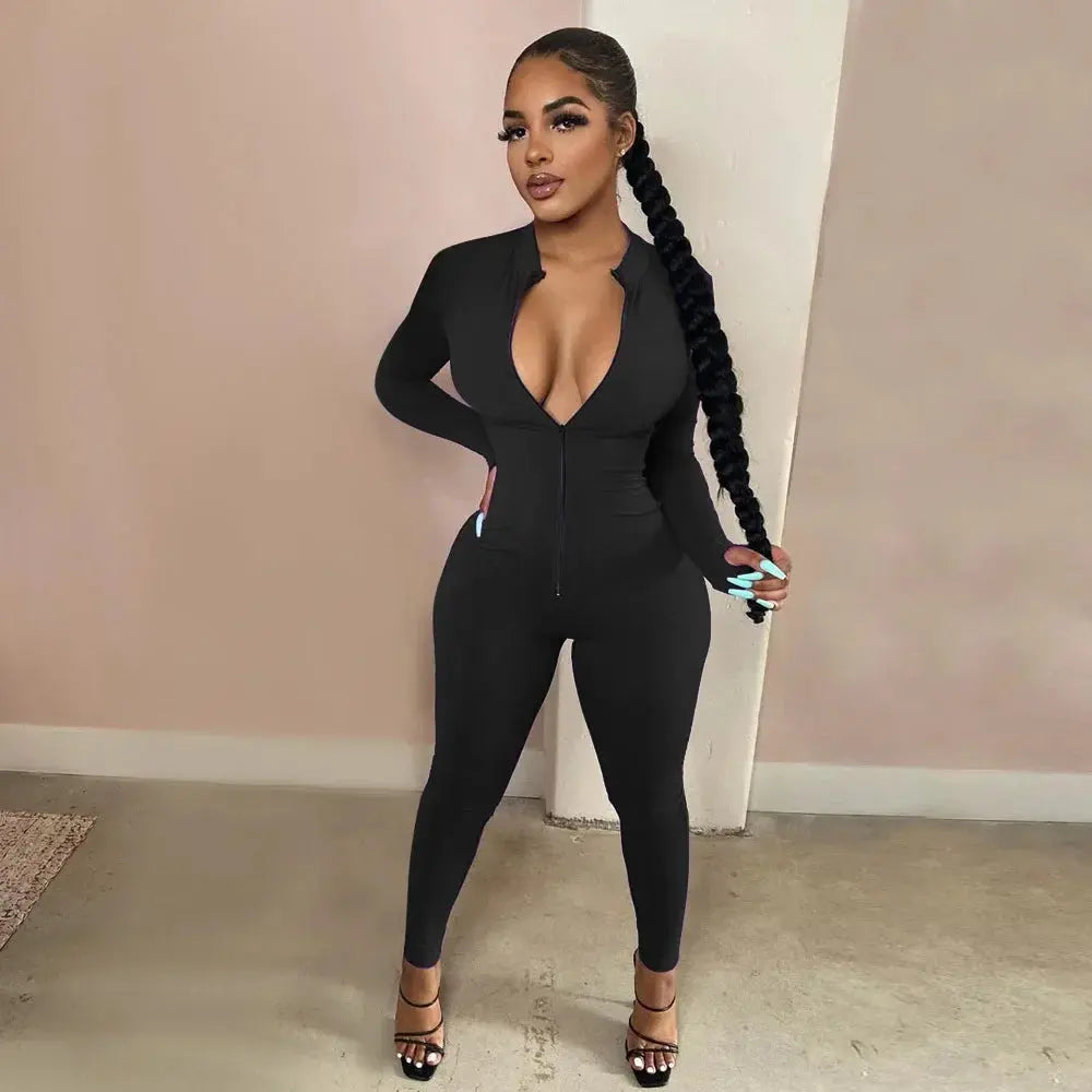 “Vixen Fit Long Sleeve Jumpsuit – Sexy Zip-Up Bodycon Romper Set” Majesty Me Streetwear™