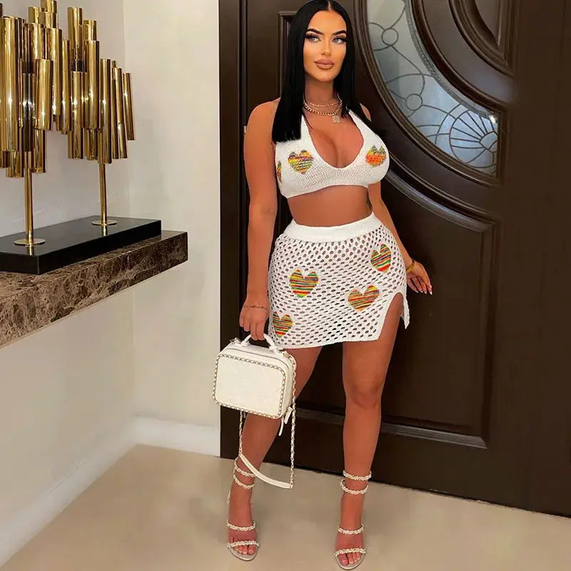 Majesty Me “Golden Hour” Crochet Set – Halter Crop Top & Matching Mini Skirt Majesty Me Streetwear™