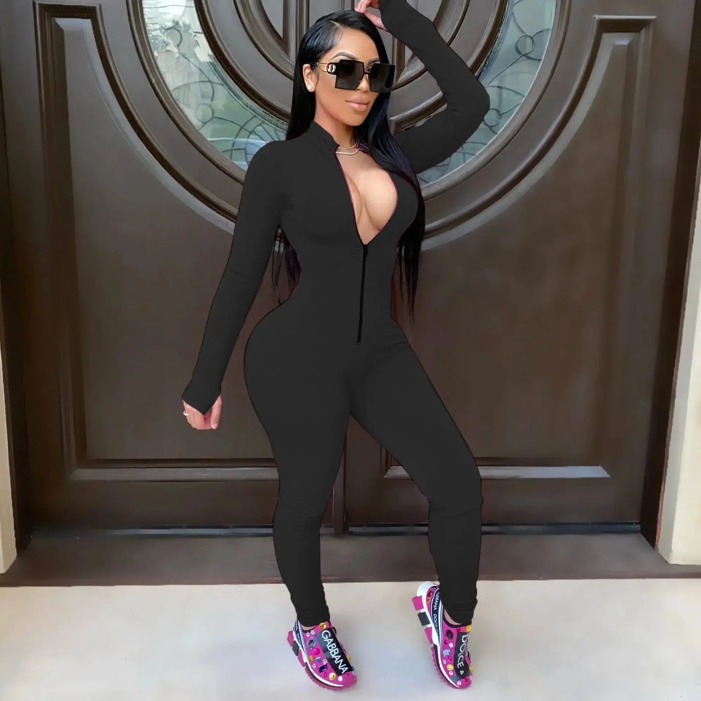 “Vixen Fit Long Sleeve Jumpsuit – Sexy Zip-Up Bodycon Romper Set” Majesty Me Streetwear™