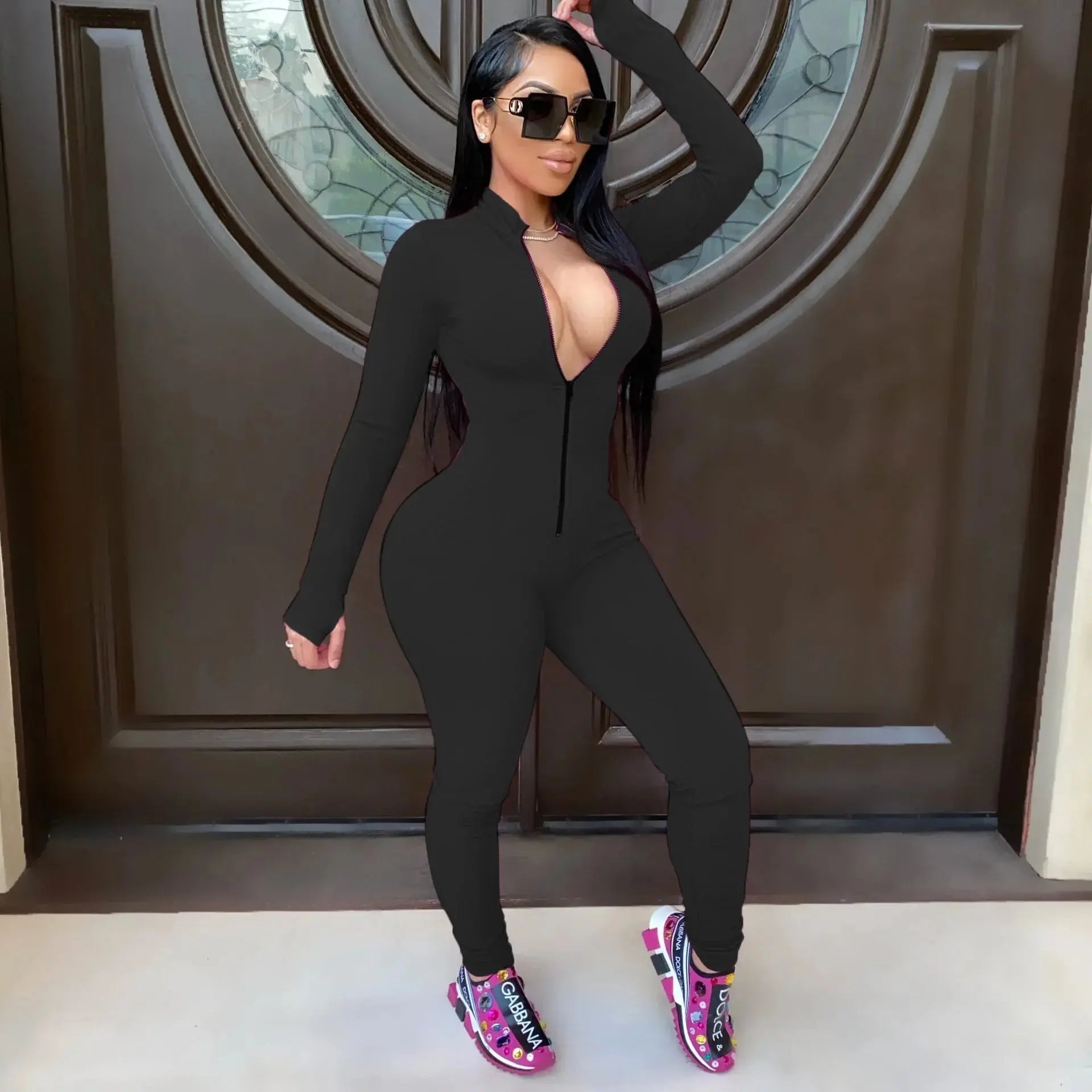 “Vixen Fit Long Sleeve Jumpsuit – Sexy Zip-Up Bodycon Romper Set” Majesty Me Streetwear™