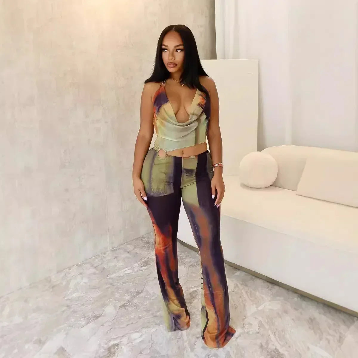 European and American Fashion Fashion Design Pure Desire Women Sexy Mesh Print Jumpsuit Majesty Me
