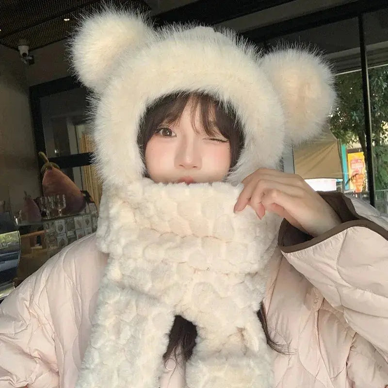 “Snow Bunny” 3-in-1 Plush Set – Hooded Scarf, Hat & Gloves Winter Warmer Majesty Me Streetwear™