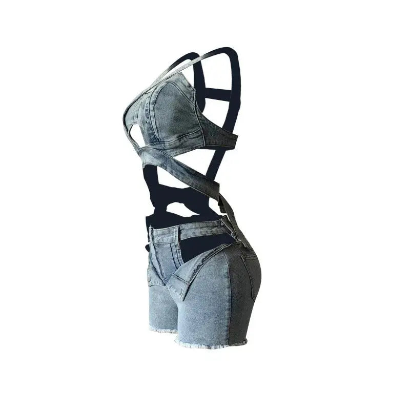 Denim Dream Two-Piece Set – Women’s Strap Vest Crop Top & Pocket Shorts | Sexy Streetwear Summer Outfit 2025 Majesty Me Streetwear™