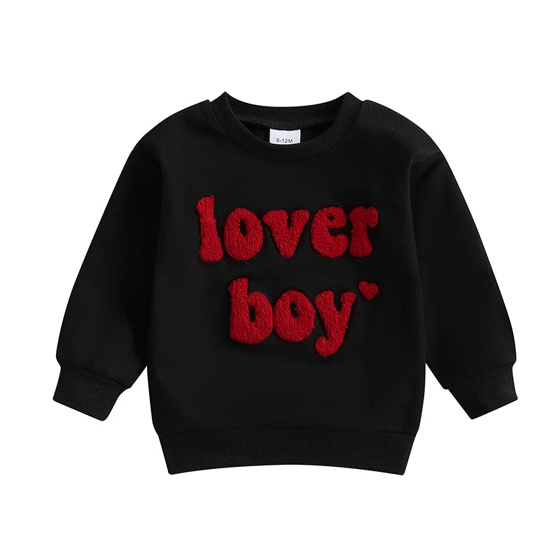 2024-10-16 Lioraitiin Toddler Baby Boys Valentine's Day Sweatshirts Long Sleeve Crew Neck Letter Embroidery Pullovers Spring Top Majesty Me