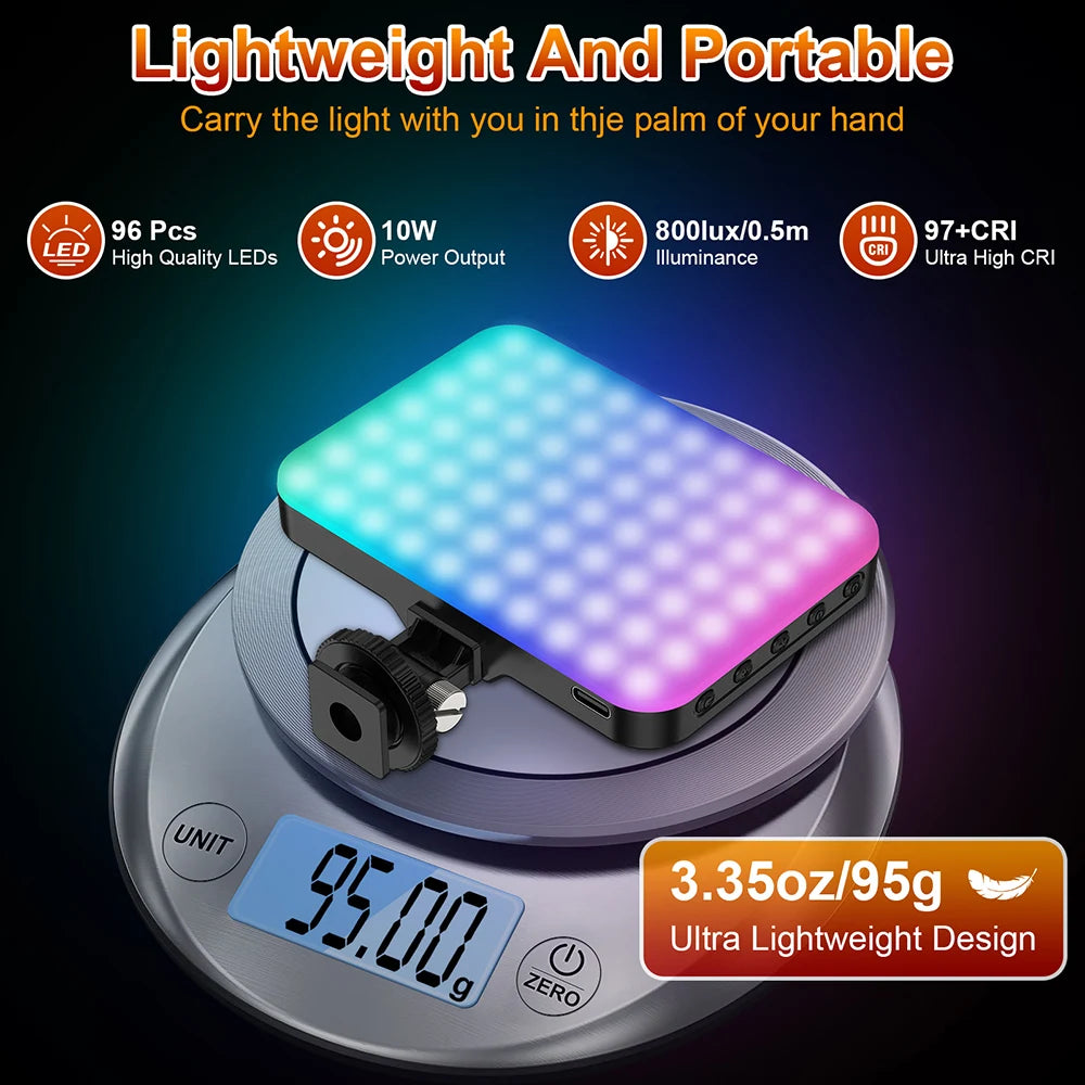 LED Video light, 2500K-6500K RGB selfie light, iPhone-CRI 97+, 2200mAh camera light, 3CCT/RGB 360° full color /20 lighting effec Majesty Me