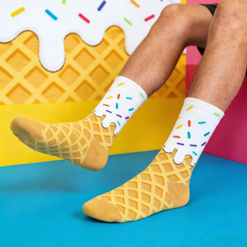 1 pair Waffle & Frosting Fun Mid-Calf Socks， Unisex Colorful Sprinkle Pattern Trendy Casual Socks Majesty Me