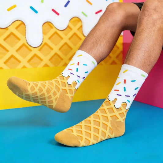 1 pair Waffle & Frosting Fun Mid-Calf Socks， Unisex Colorful Sprinkle Pattern Trendy Casual Socks Majesty Me