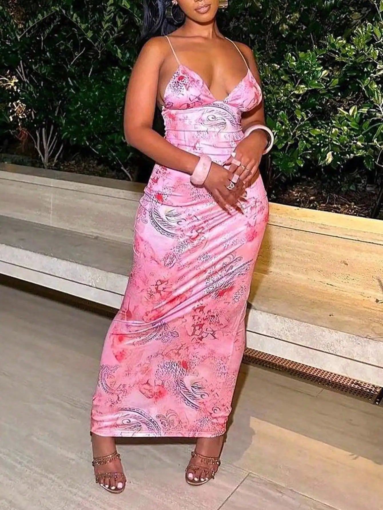 Christmas Gift for Women  Sexy Halter Backless Floral Print Bodycon Maxi Dress  Elegant Slim Fit with High Slit for Party Majesty Me