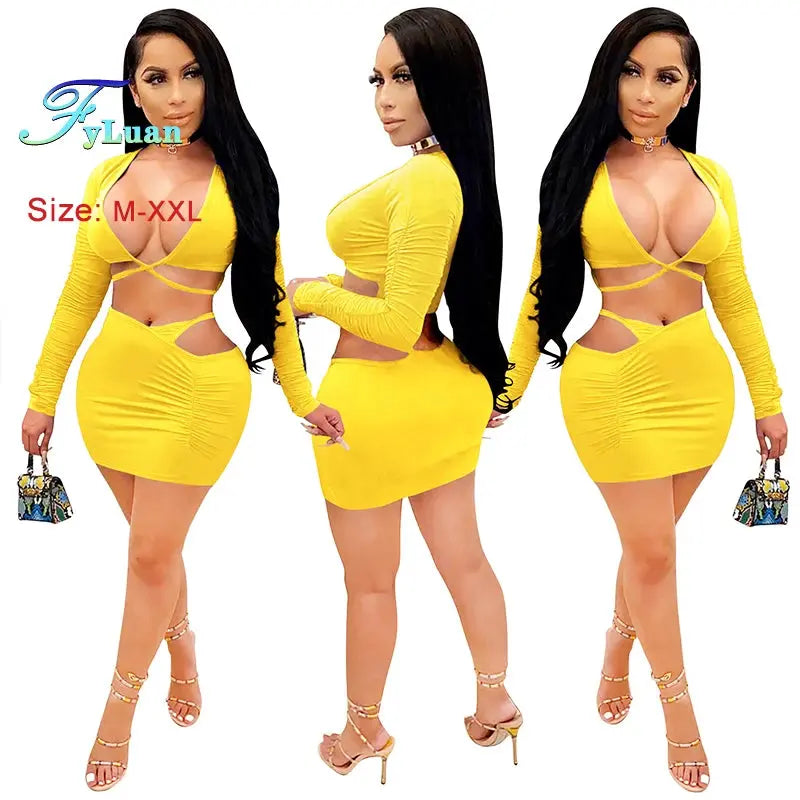 “Majesty Me Temptation” Two-Piece Set – Sexy Deep V Crop Top & Short Skirt Night Look Majesty Me Streetwear™