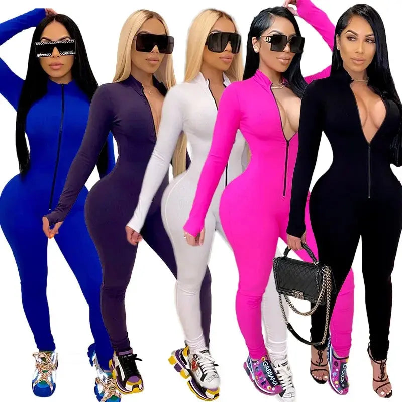 “Vixen Fit Long Sleeve Jumpsuit – Sexy Zip-Up Bodycon Romper Set” Majesty Me Streetwear™