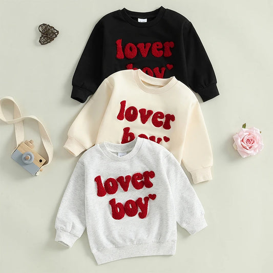 2024-10-16 Lioraitiin Toddler Baby Boys Valentine's Day Sweatshirts Long Sleeve Crew Neck Letter Embroidery Pullovers Spring Top Majesty Me