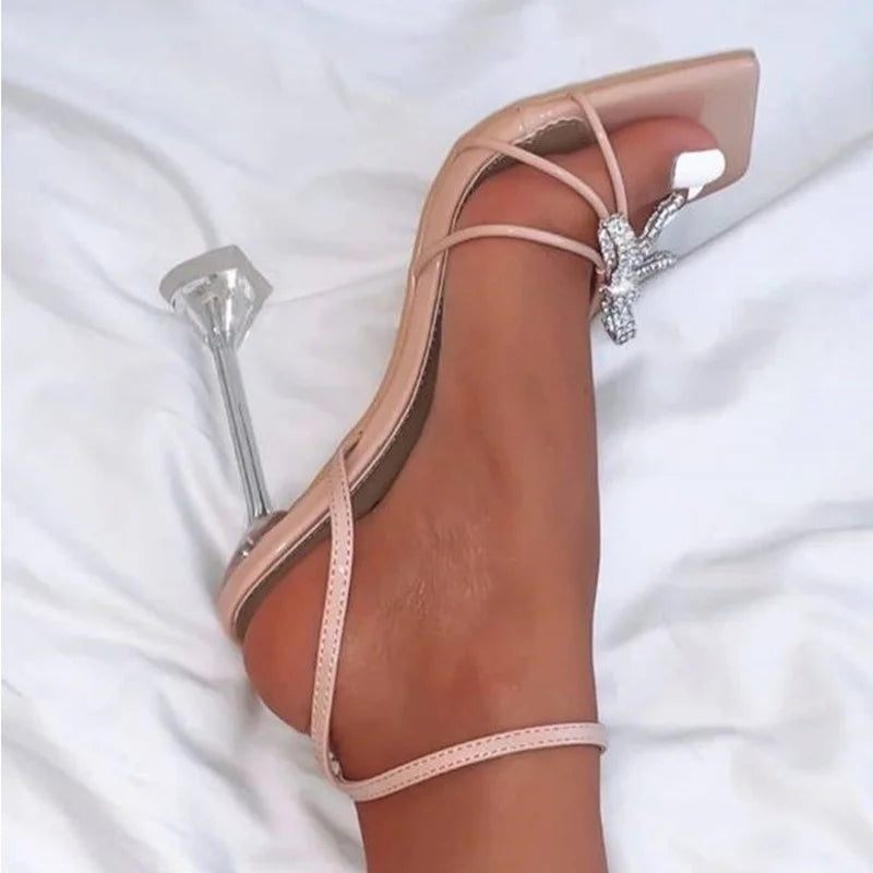 Comemore Women's High Heels Sexy Sandal Women Stiletto Heel Slingback Shoes Woman Summer 2025 Fashion Rhinestone Plus Size 42 43 Majesty Me