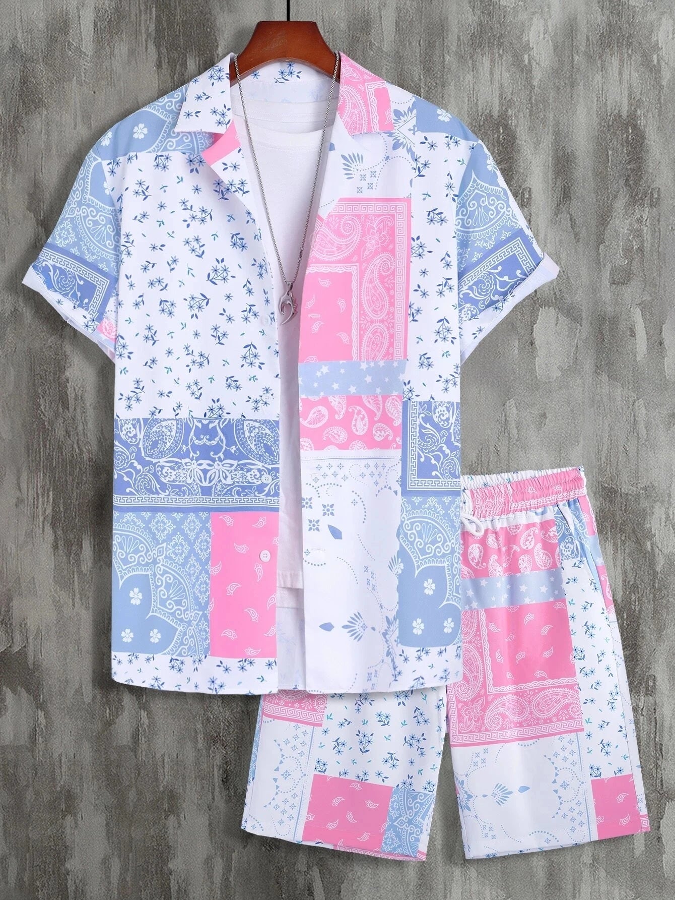 2024 Men Sets Print Patchwork Lapel Short Sleeve Casual Shirt Beach Shorts Summer Streetwear Vacation Hawaiian Suits Men S-5XL Majesty Me