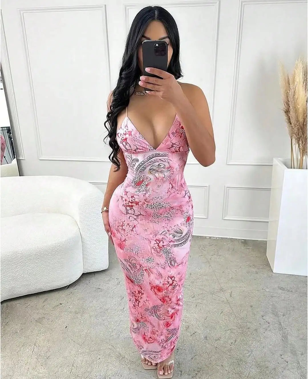 Christmas Gift for Women  Sexy Halter Backless Floral Print Bodycon Maxi Dress  Elegant Slim Fit with High Slit for Party Majesty Me