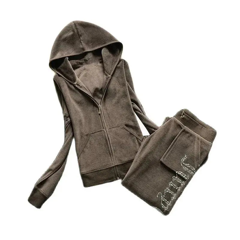 Jay Cee Velvet Crown Tracksuit – 2025 Spring Fall Women’s 2-Piece Set | Elegant Velour Sweatsuit with Royal Detailing Majesty Me