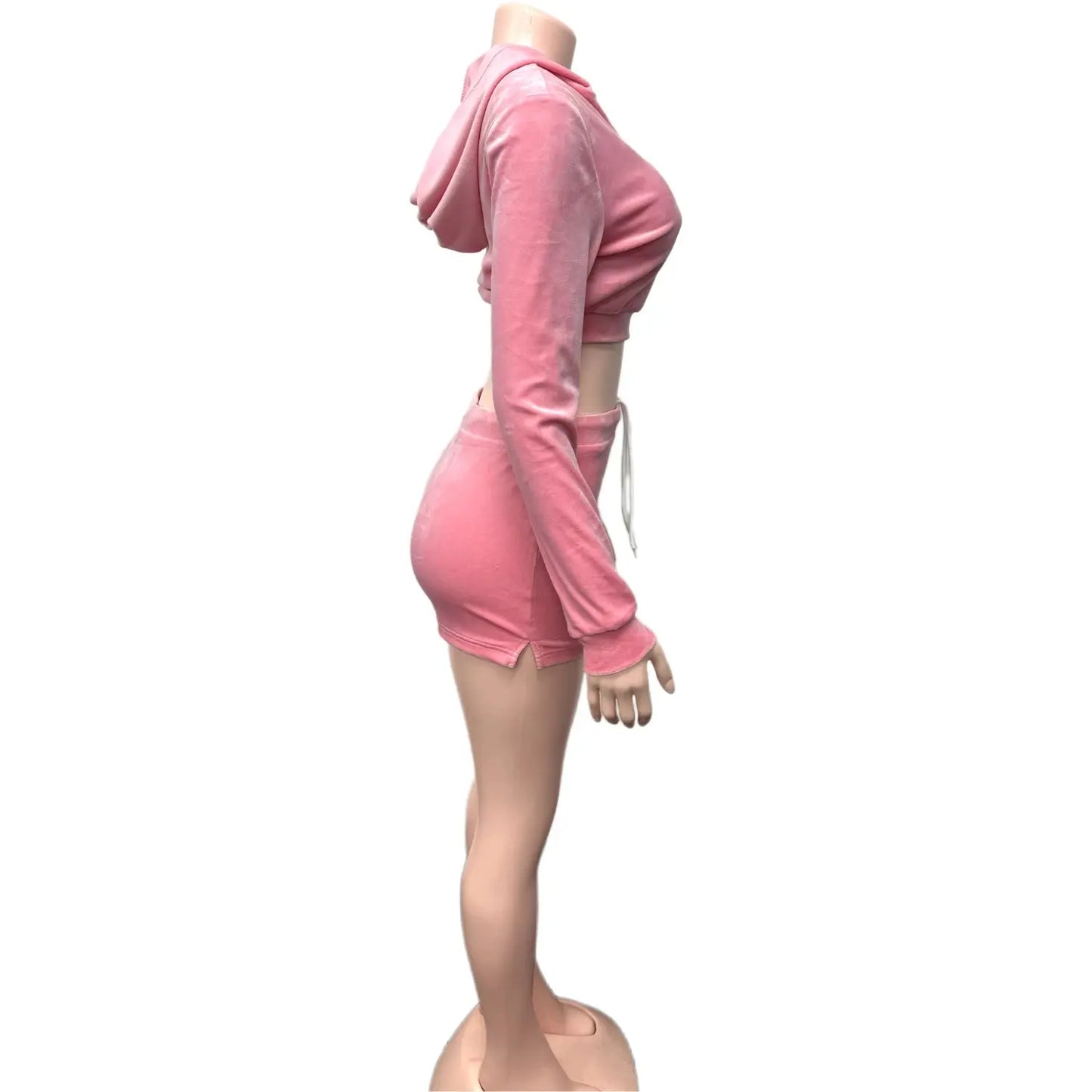 Velvet Hooded Two-Piece Set – Women’s Zip Crop Jacket & Split Drawstring Skirt | Luxury Streetwear Matching Outfit Majesty Me Streetwear™