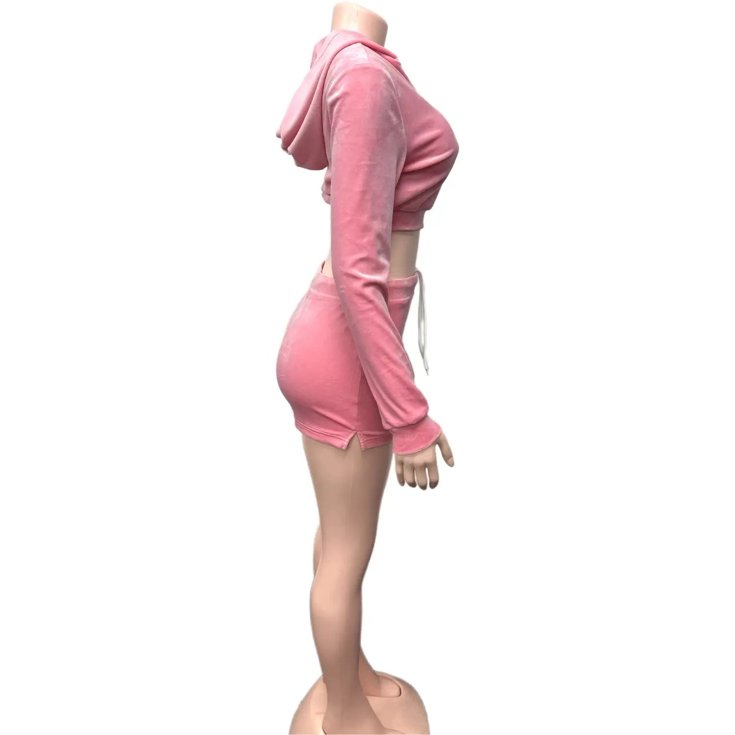 Velvet Hooded Two-Piece Set – Women’s Zip Crop Jacket & Split Drawstring Skirt | Luxury Streetwear Matching Outfit Majesty Me Streetwear™