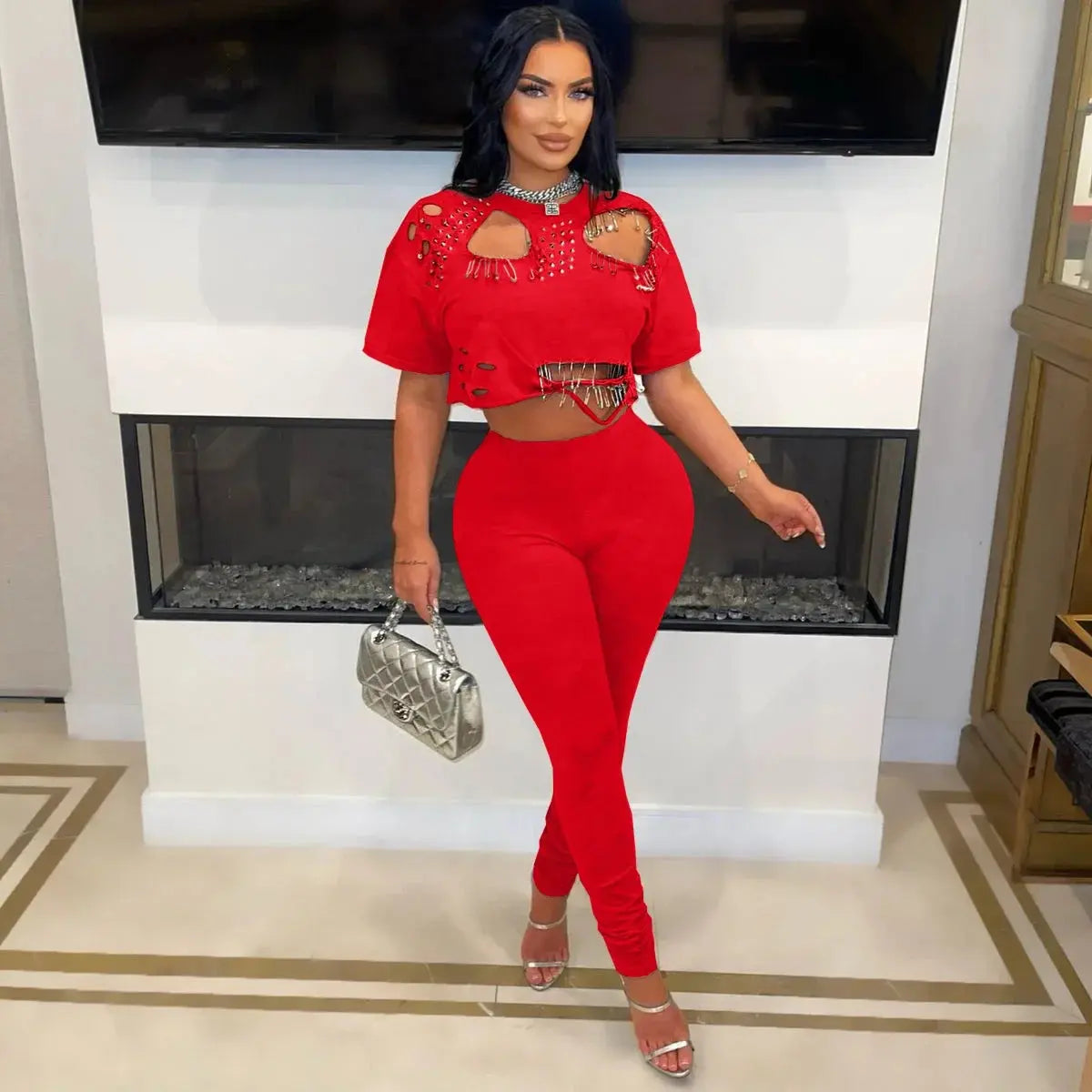 Majesty Me “Pin Me Up” Two-Piece Set – Round Neck Crop Tee & Matching Shorts Majesty Me Streetwear™