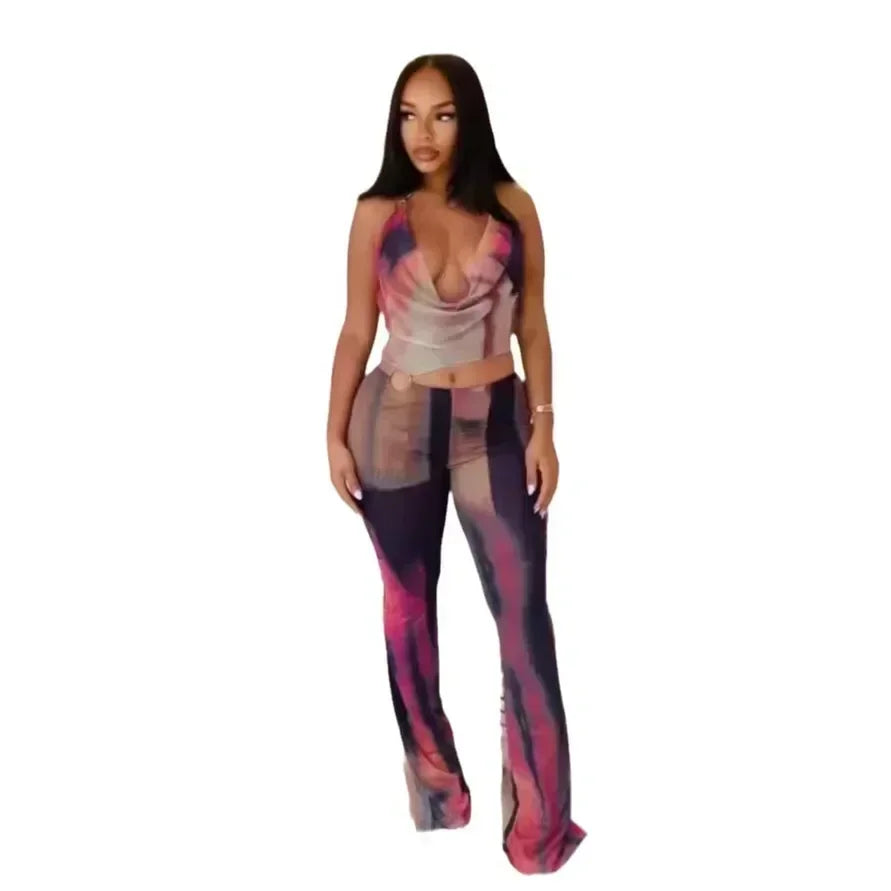European and American Fashion Fashion Design Pure Desire Women Sexy Mesh Print Jumpsuit Majesty Me