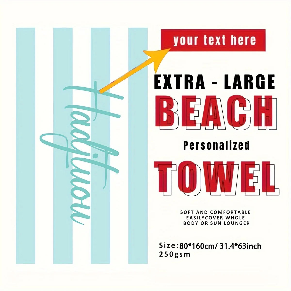 Customized Beach Towel Striped Pattern Personalized Absorbent Bath Towel Quick-drying Swimming Towel For Beach Swimming Outdoor Majesty Me