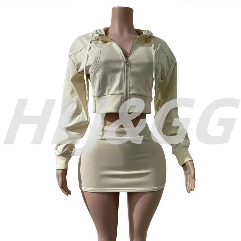 Zip Crop Jacket & Bodycon Skirt Set – Women’s Solid Two-Piece Outfit | Casual Streetwear Co-ord for Spring Majesty Me Streetwear™