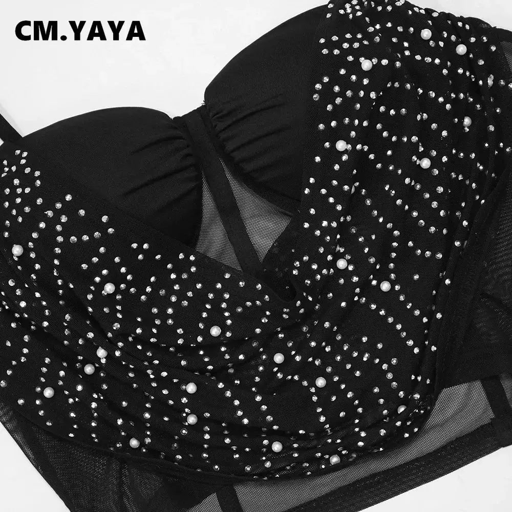 Diamond Dreams Rhinestone Two-Piece Set – Women’s Strap Crop Top & Mini Skirt | Sexy Party & Clubwear Outfit Majesty Me Streetwear™