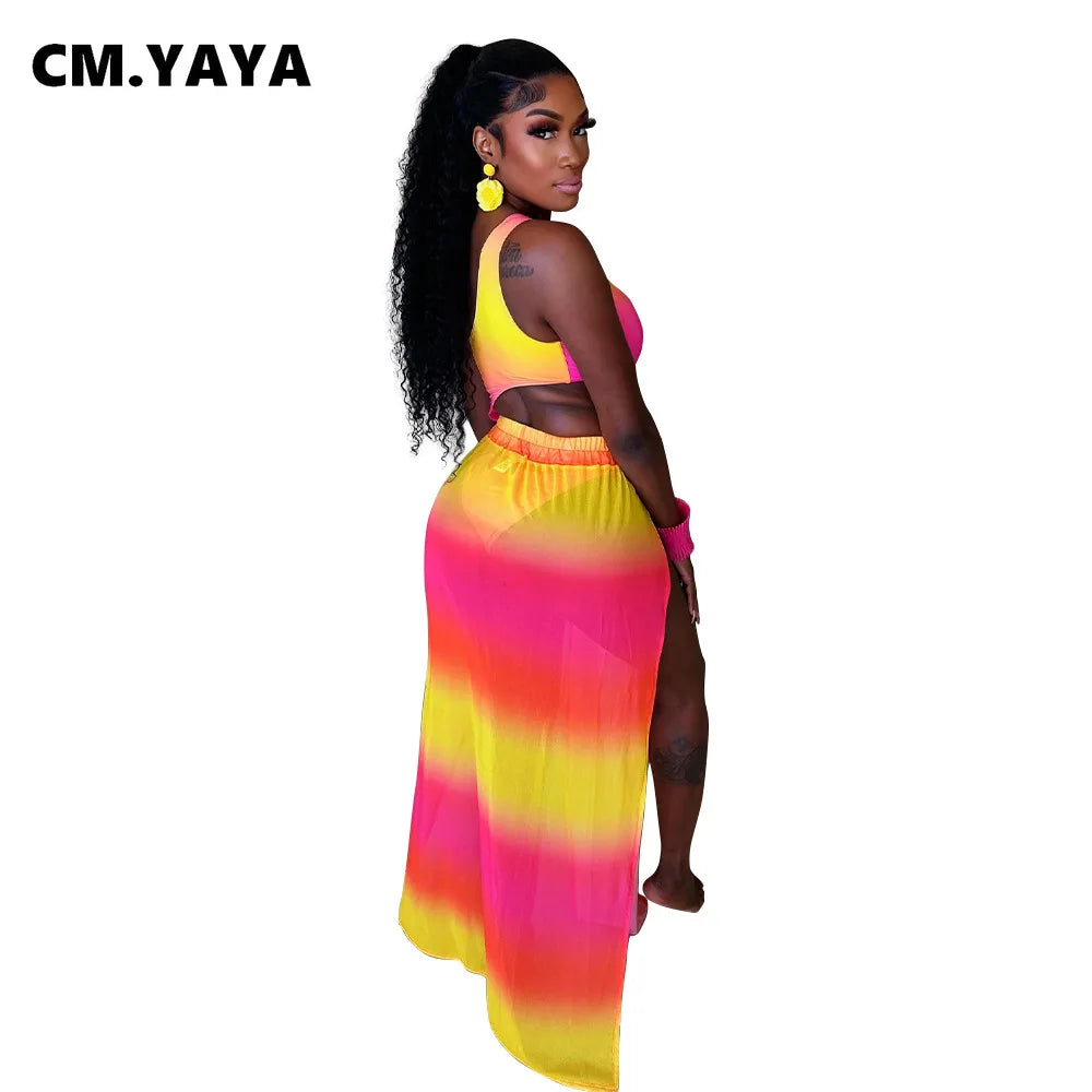 CM.YAYA Women Gradient Maxi Long Skirt Suit and Skew Collar Bodysuit Matching Two 2 Piece Set Outfit 2024 Summer Bikinis Set Majesty Me