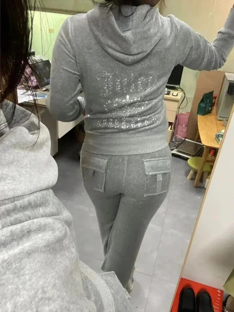 Jay Cee Velvet Crown Tracksuit – 2025 Spring Fall Women’s 2-Piece Set | Elegant Velour Sweatsuit with Royal Detailing Majesty Me