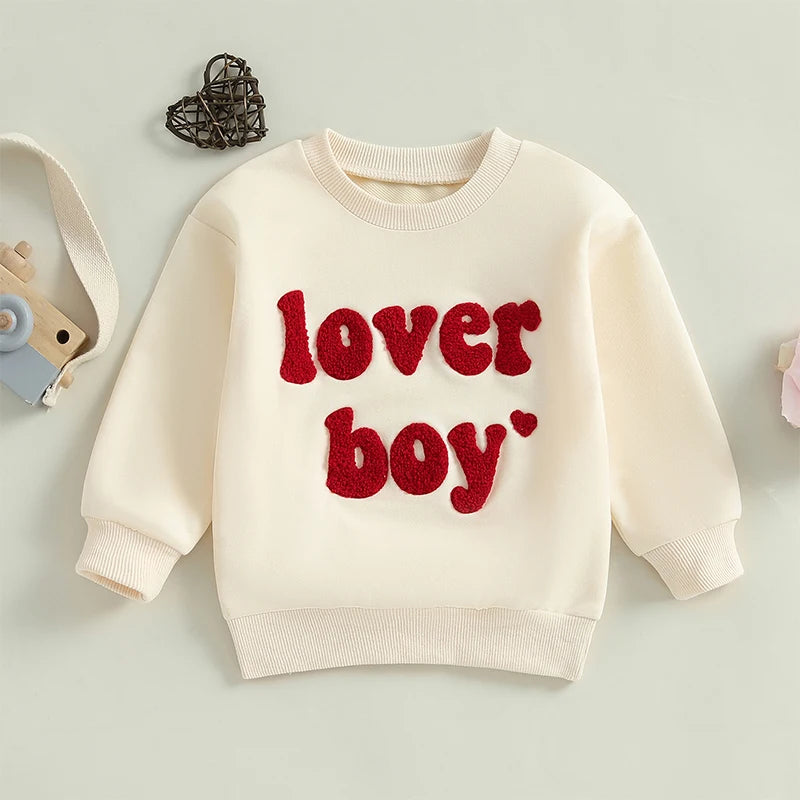 2024-10-16 Lioraitiin Toddler Baby Boys Valentine's Day Sweatshirts Long Sleeve Crew Neck Letter Embroidery Pullovers Spring Top Majesty Me