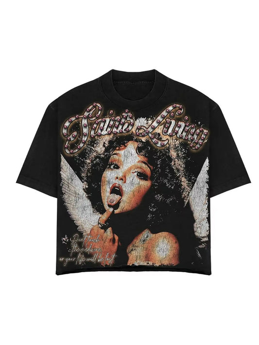 Men's Y2K Vintage Pattern T-Shirt Angel Wings and Lips Design Black Casual Short Sleeve Shirt Summer Essential Street Style Majesty Me