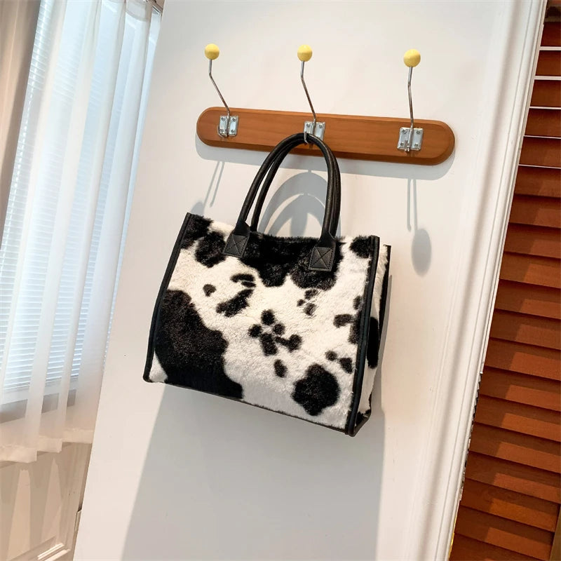 Winter Faux Fur ,Leopard Print Designer Shopper Totes, Fashion Soft Plush Women Shoulder Bags, Large Capacity Handbags and Purse Majesty Me
