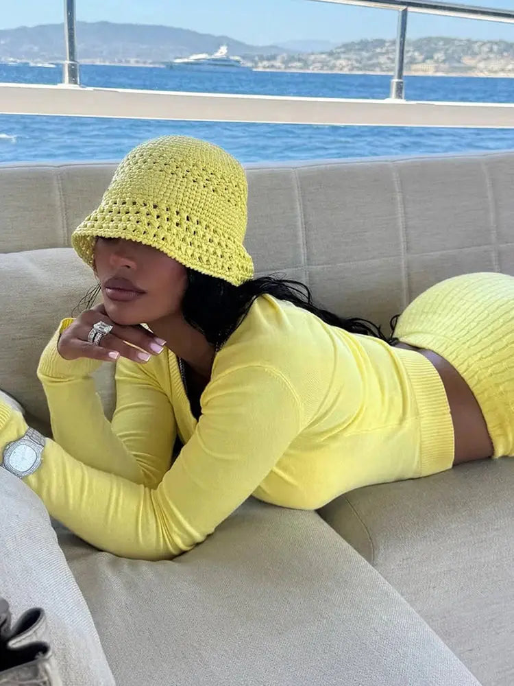 “Sweet Intentions” Knit Set – Button-Up Long Sleeve Top & Sheer Mini Skirt Majesty Me Streetwear™