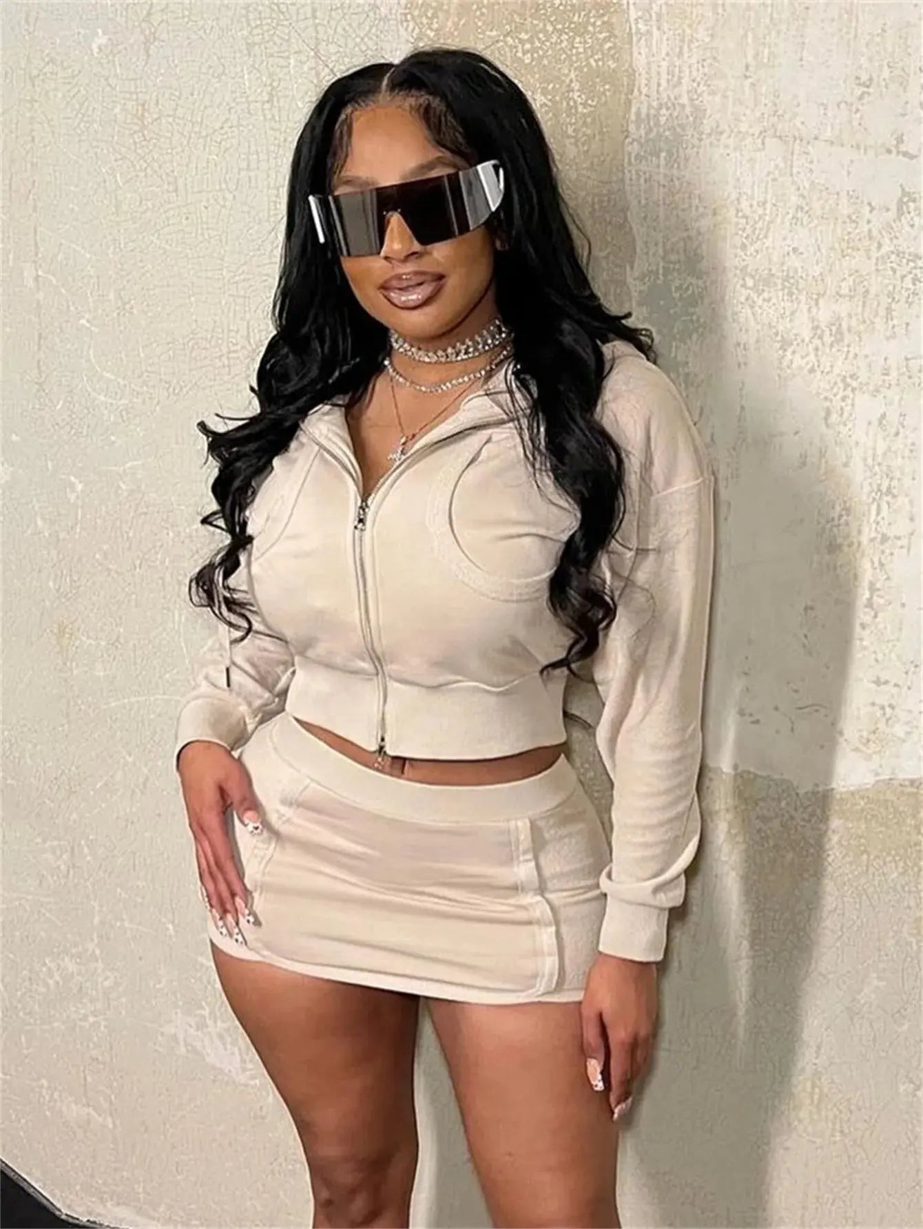Zip Crop Jacket & Bodycon Skirt Set – Women’s Solid Two-Piece Outfit | Casual Streetwear Co-ord for Spring Majesty Me Streetwear™