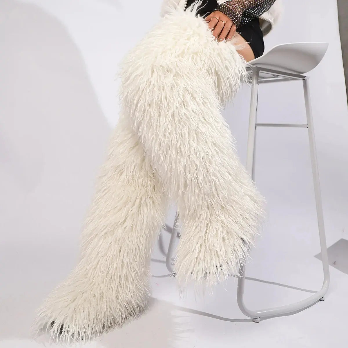 Royal Frost” Thigh-High Fur Boots – Luxe Mongolian Fox Snow Boots for the Modern It-Girl Majesty Me Streetwear™