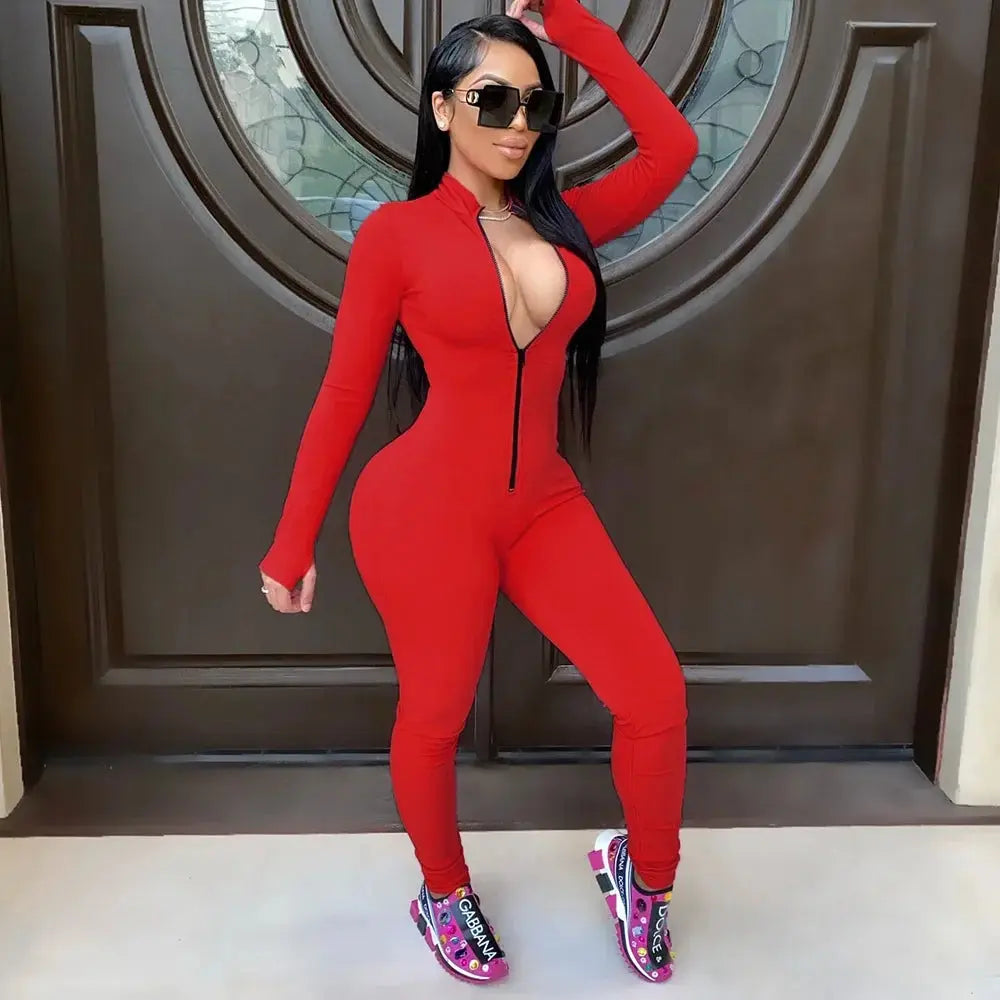 “Vixen Fit Long Sleeve Jumpsuit – Sexy Zip-Up Bodycon Romper Set” Majesty Me Streetwear™