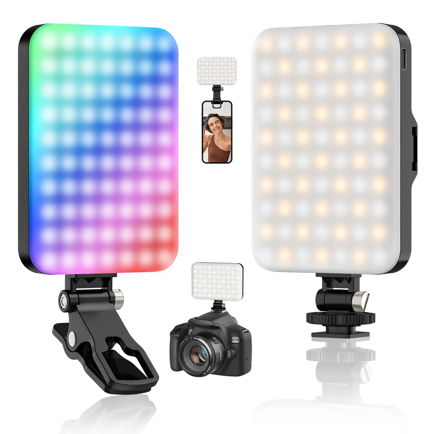 LED Video light, 2500K-6500K RGB selfie light, iPhone-CRI 97+, 2200mAh camera light, 3CCT/RGB 360° full color /20 lighting effec Majesty Me