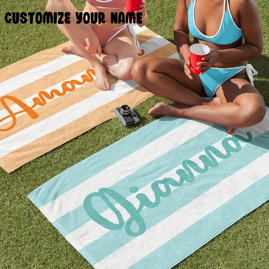 Customized Beach Towel Striped Pattern Personalized Absorbent Bath Towel Quick-drying Swimming Towel For Beach Swimming Outdoor Majesty Me