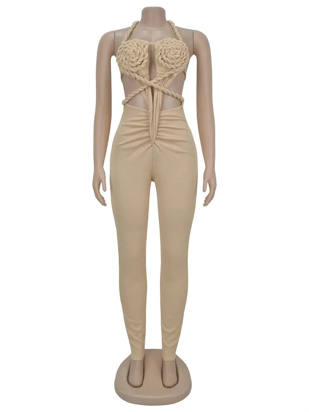 Snatched Peach Backless Jumpsuit – Ruched Halter Bodycon Majesty Me