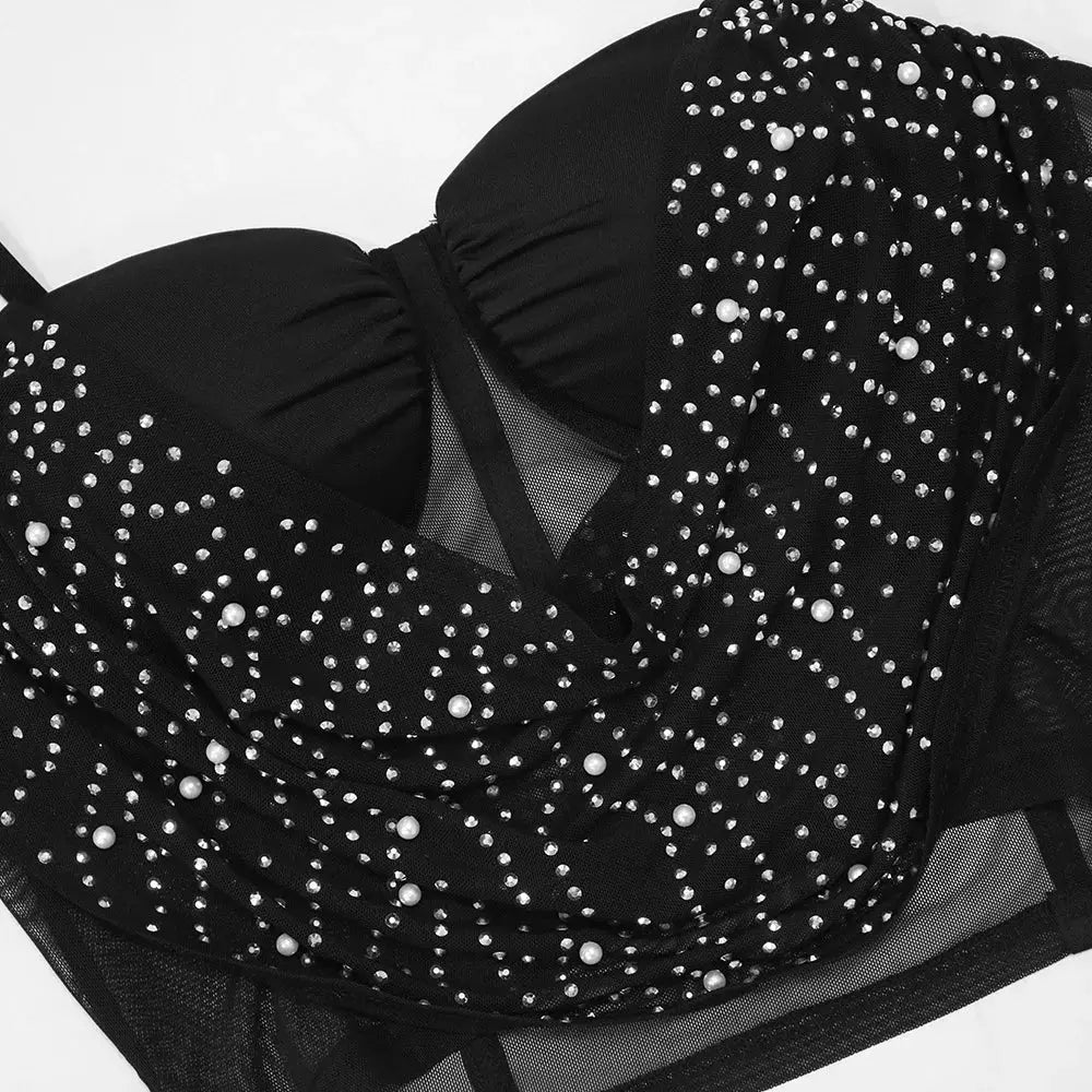 Diamond Dreams Rhinestone Two-Piece Set – Women’s Strap Crop Top & Mini Skirt | Sexy Party & Clubwear Outfit Majesty Me Streetwear™