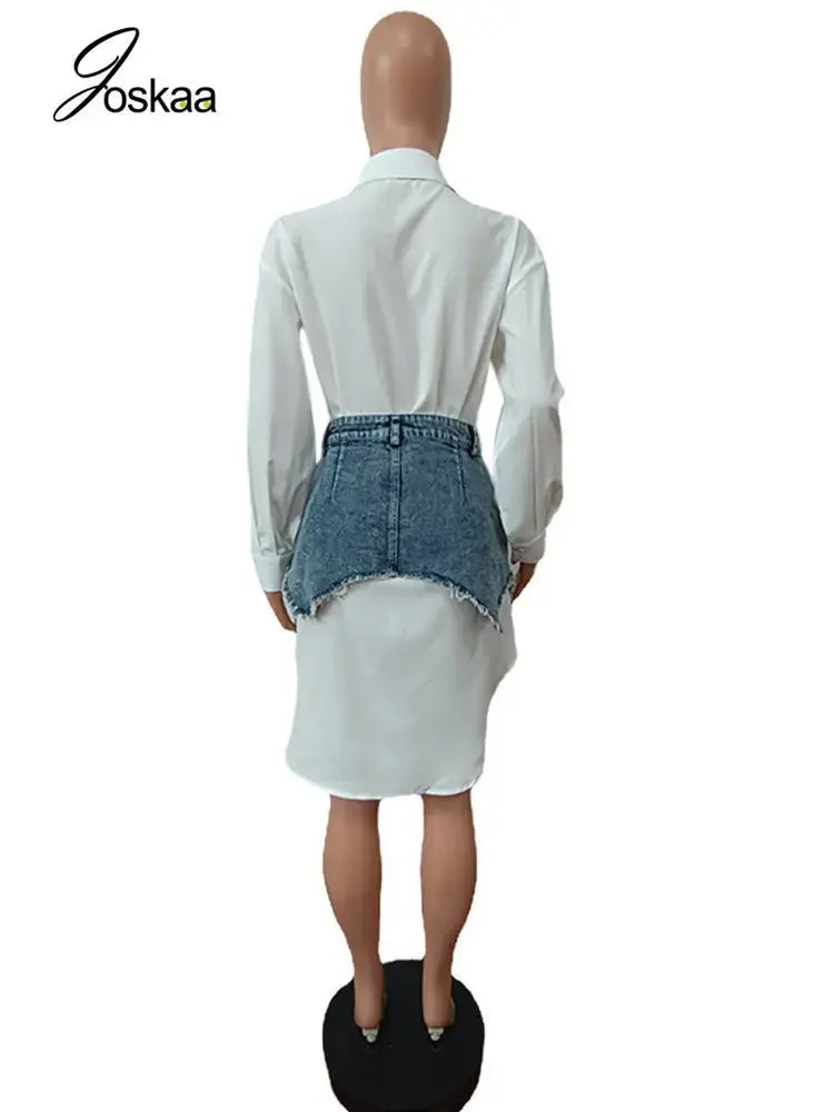 “Urban Royalty” Denim Two-Piece Set – Button-Up Shirt Dress & Asymmetric Skirt Street Look Majesty Me Streetwear™