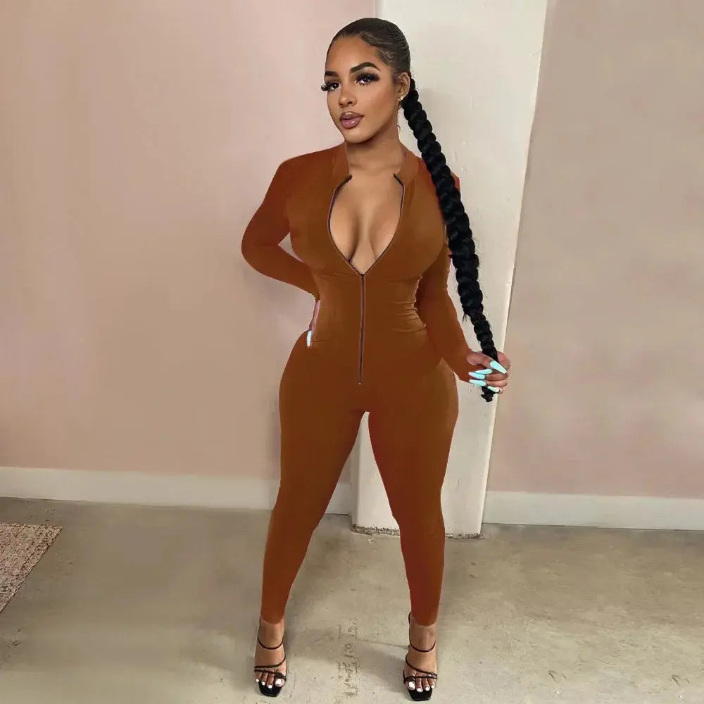 “Vixen Fit Long Sleeve Jumpsuit – Sexy Zip-Up Bodycon Romper Set” Majesty Me Streetwear™