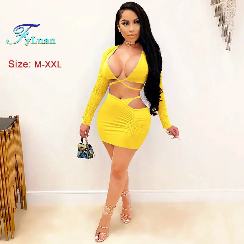 “Majesty Me Temptation” Two-Piece Set – Sexy Deep V Crop Top & Short Skirt Night Look Majesty Me Streetwear™