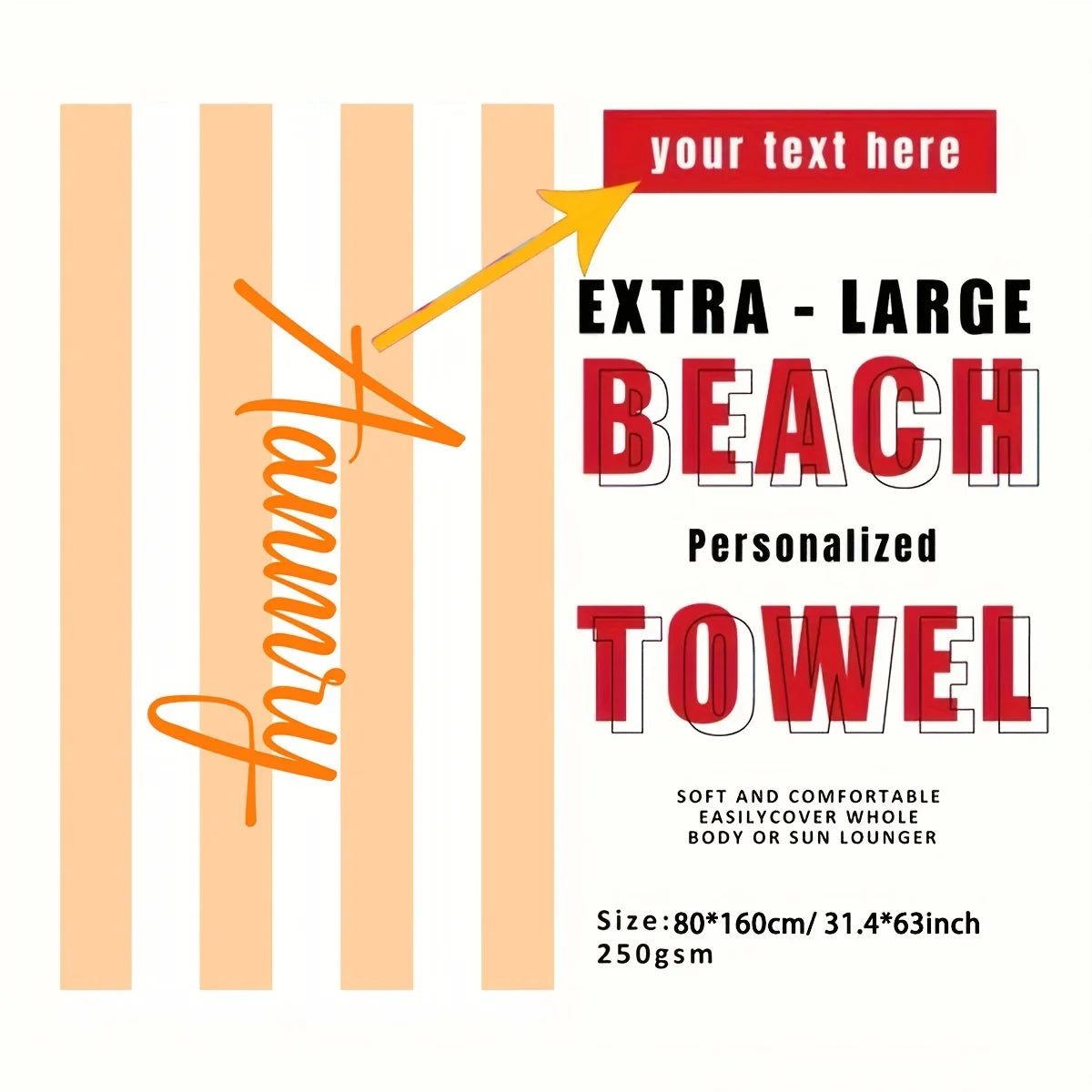 Customized Beach Towel Striped Pattern Personalized Absorbent Bath Towel Quick-drying Swimming Towel For Beach Swimming Outdoor Majesty Me