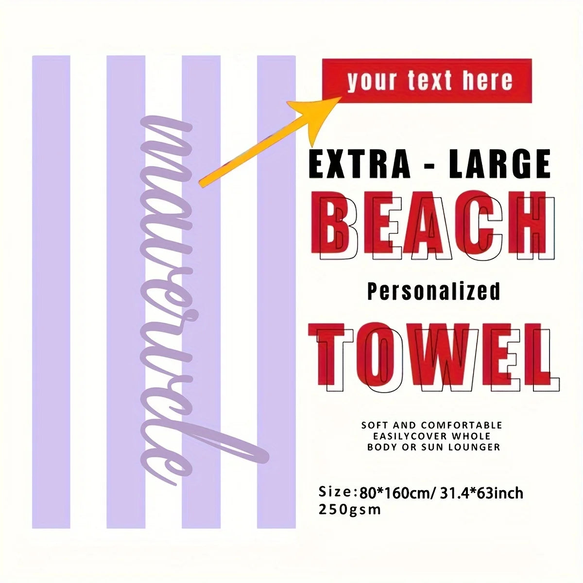 Customized Beach Towel Striped Pattern Personalized Absorbent Bath Towel Quick-drying Swimming Towel For Beach Swimming Outdoor Majesty Me