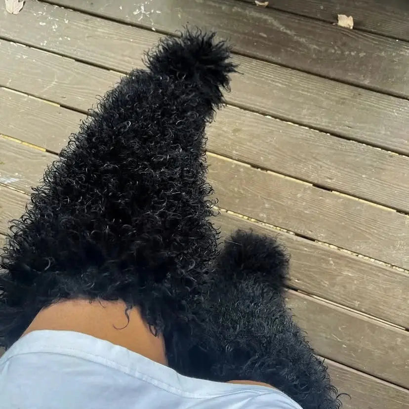 Royal Frost” Thigh-High Fur Boots – Luxe Mongolian Fox Snow Boots for the Modern It-Girl Majesty Me Streetwear™