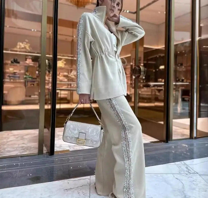 City Muse Two-Piece Set – Women’s Colorblock Zipper Top & High-Waist Pants | Chic Casual Matching Outfit Majesty Me Streetwear™